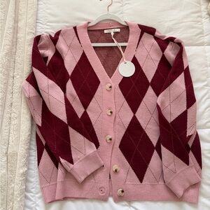 REVOLVE Pink and Burgundy Argyle Cardigan